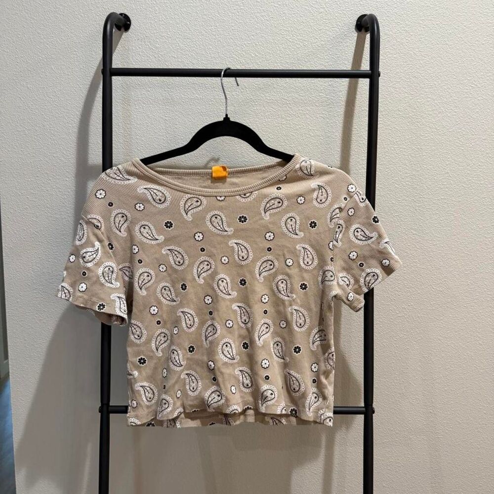 Women's Tan and Cream Crop-top